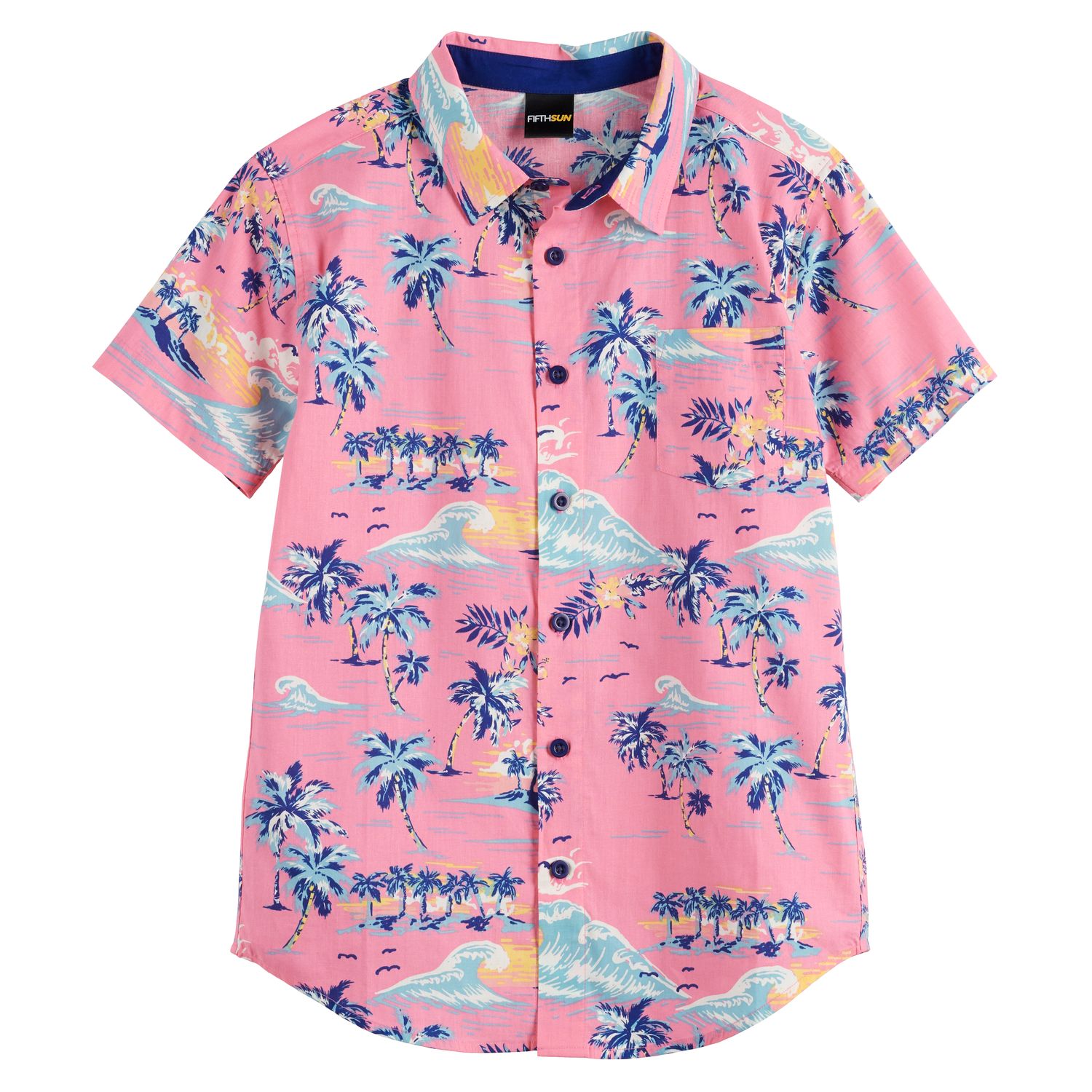 Tropical Beach Print Button-Up Shirt
